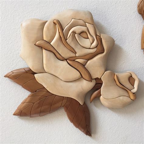 Items Similar To Aspen Wood Intarsia Rose With Rosebud Plaque Handmade