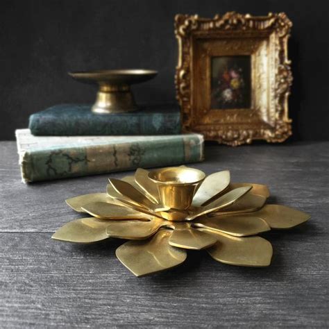 Vintage Brass Lotus Flower Candlesticcandle Holder Etsy Lotus