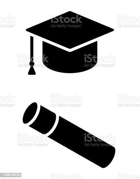 Graduation Cap And Diploma Icon Set Stock Illustration Download Image