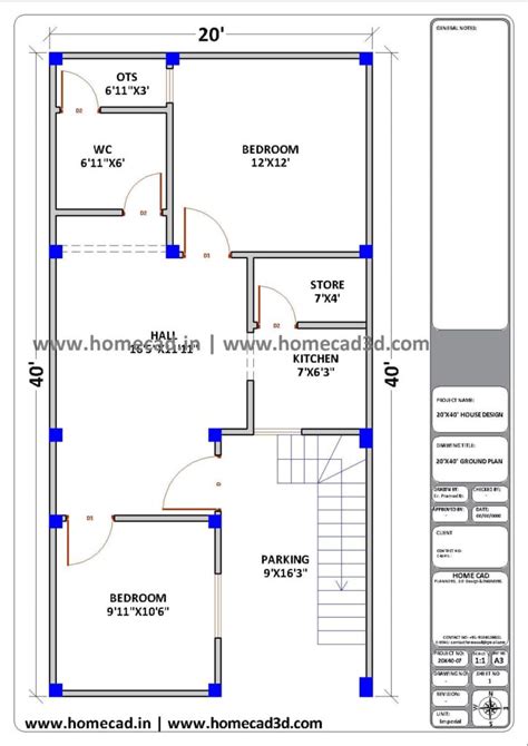 Five 20x40 Floor Plan 2bhk 800sqft House Fpa 02 Home Cad 3d