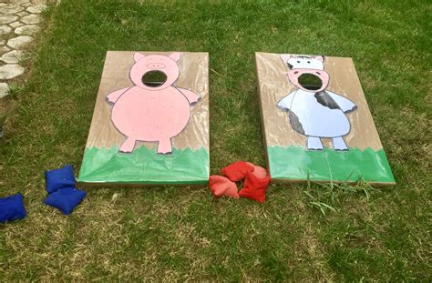 Farm Birthday Party Corn Hole Gamefeed The Pig And Cow Bean Bag Toss
