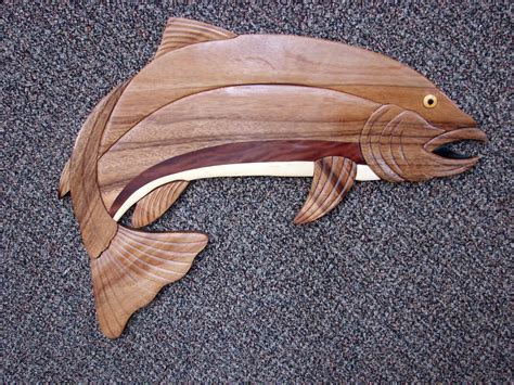 Solid Wood Intarsia Trout Wall Decor Fishing Theme Moose R Uscom Log