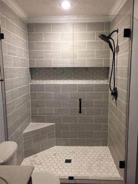 Our finished walk-in shower. Walls: Florim USA 6x24 (cut in half