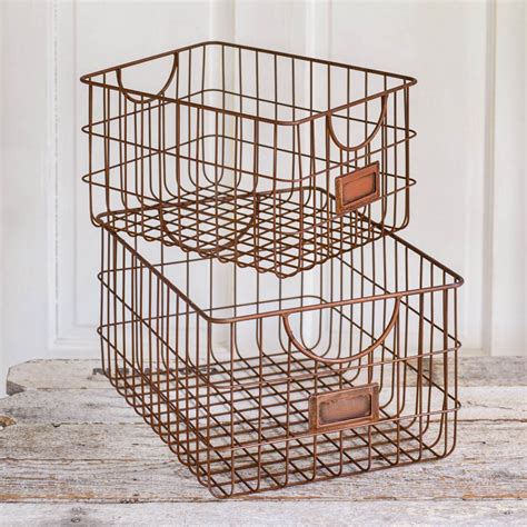 Its rustic farm look makes it a good decorative piece for your bathroom. Set of Two Copper Finish Storage Baskets | Farmhouse Decor