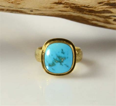 Harvey Begay Gold Ring With Indian Mountain Turquoise