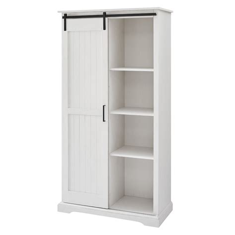 Manor Park Modern Farmhouse Sliding Door Vertical Cabinet White