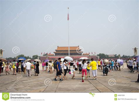 Asian Chinese Beijing The Tian Anmen Rostrum The National Flag Pole