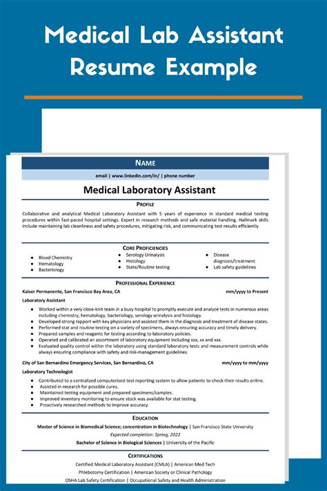 medical laboratory assistant resume  guide
