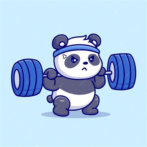 Cute Panda Lifting Barbell Gym Fitness Dibujos Animados Vector Icono Ilustración Icono De