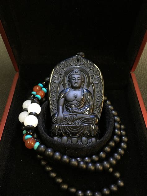 Buddha Multiple Power Black Jade Pendant With Crystal Beaded Etsy