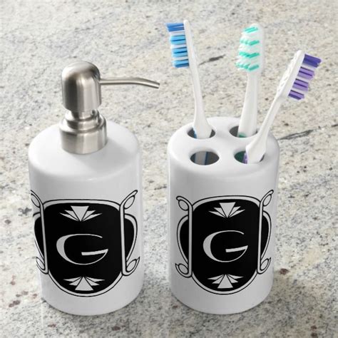 Not only am i a glass oil and vinegar that dispenses the perfect amount, i can al. Monogrammed Art Deco Soap Dispenser & Toothbrush Holder ...