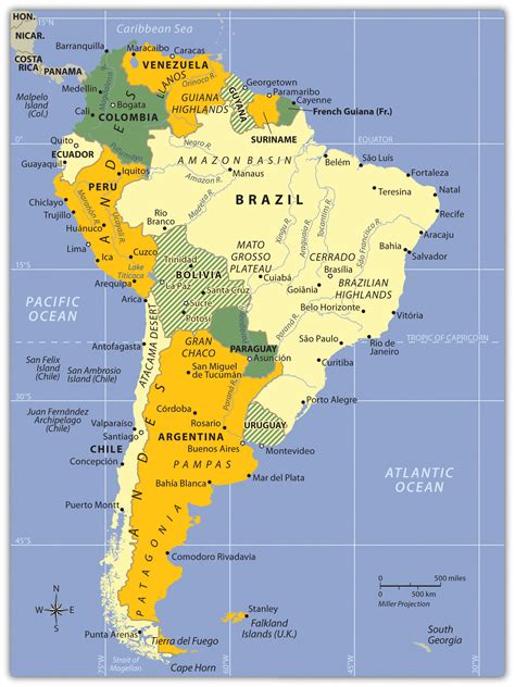 South America Map With Physical Features Time Zones Map