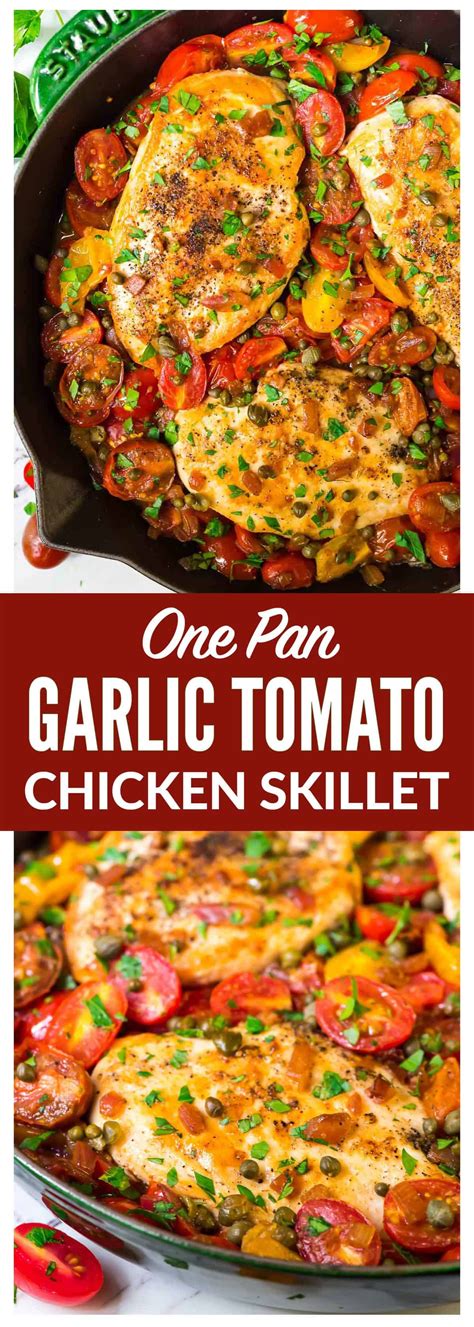 ONE POT Skillet Chicken and Tomatoes main dish! Chicken breasts cooked