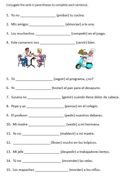 Free Stem Changing Verbs Worksheets Printable Spanish Spanish