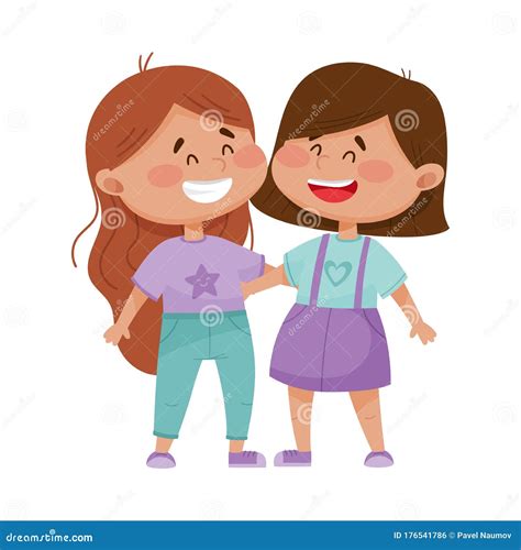 Friendly Little Girls Embracing Each Other Vector Illustration Stock