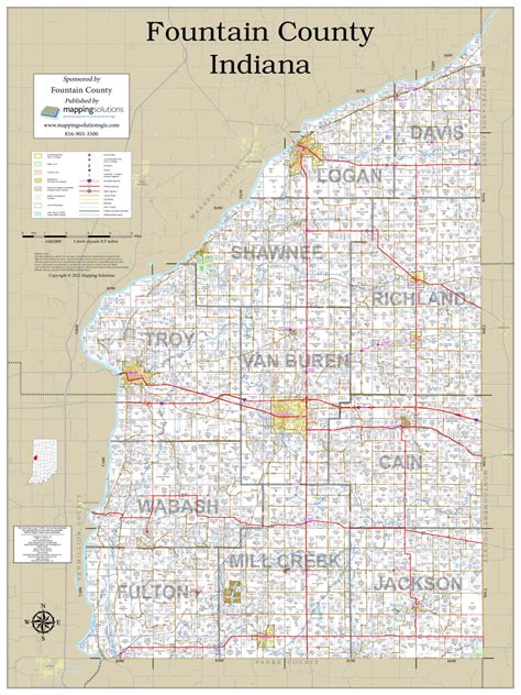 Fountain County Indiana 2022 Wall Map Mapping Solutions