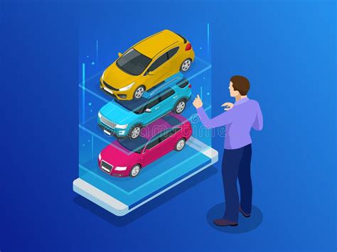 They're also changing the way we shop for a car. Isometric Car Rental Concept. Selling, Leasing Or Renting ...