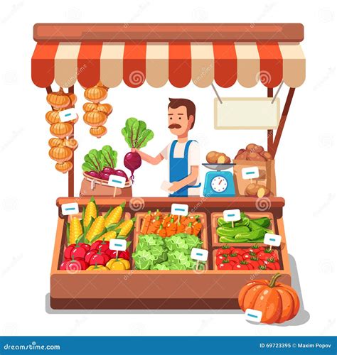 Local Market Farmer Selling Vegetables Stock Vector Illustration Of