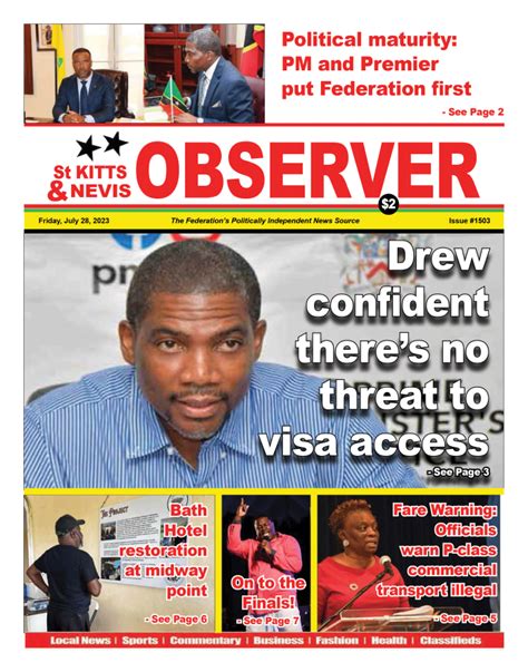 Newspaper Cover For 28th July 2023 The St Kitts Nevis Observer