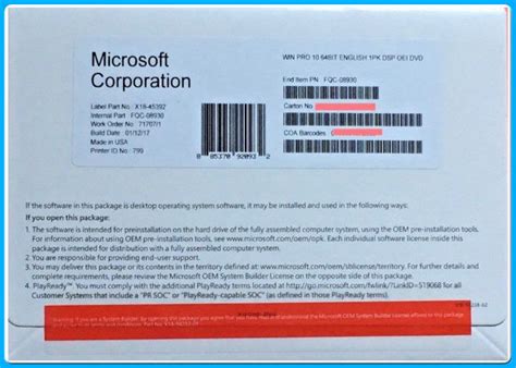 Genuine Microsoft Windows 10 Pro 32 64bit Pro Dsp Oei Dvd
