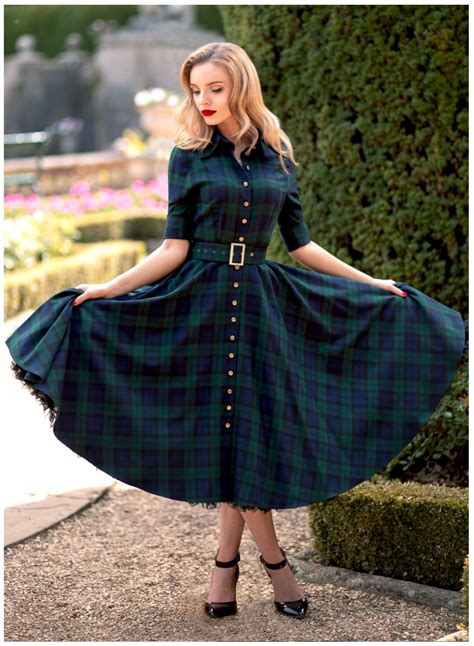Way Out West Black Watch Tartan 50s Style Swing Dress With Pockets