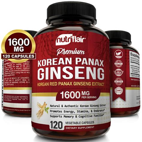 nutriflair korean red panax ginseng 1600mg 120 vegan capsules high strength ginseng root