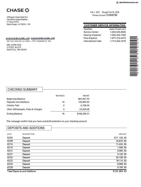Chase Bank Statement Template