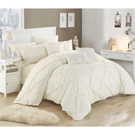 Speaking of decorative comforters, one usually opts for a white comforter set because it looks elegant as compared to the ones which have a lot of ornamental element. Twin Queen King Bed Bag Solid Ivory Cream Pintuck Pleated ...