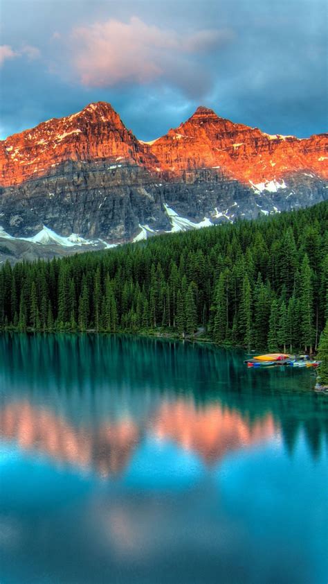 Alberta Canada Forest Moraine Lake Mountain With Reflection 4k Hd