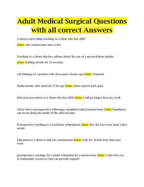 Adult Medical Surgical Questions With All Correct Answers Browsegrades
