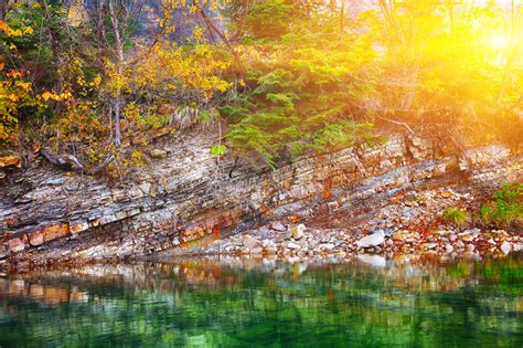 Autumn Colored Trees Reflection In Clear Lake Stock Image Image Of