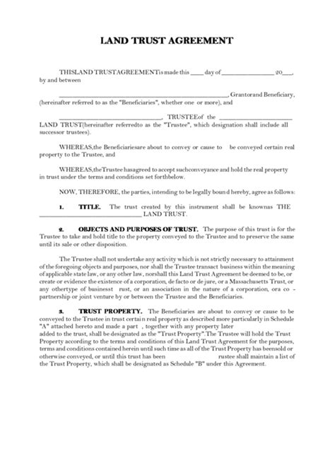 Land Trust Agreement Template Printable Pdf Download