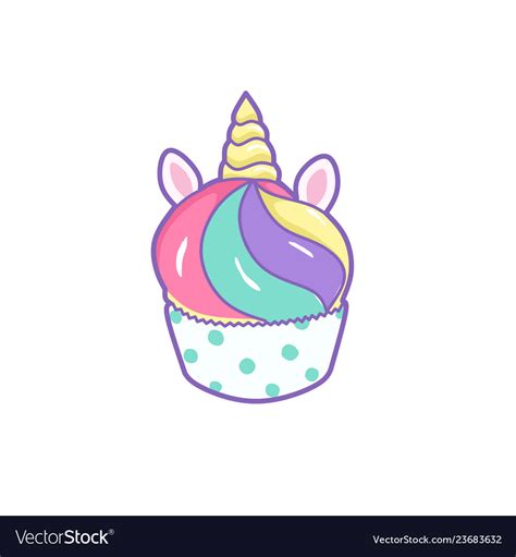 Cute Unicorn Cupcake On A White Background Vector Image