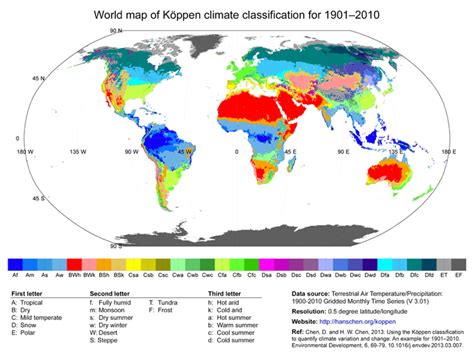 world map of köppen climate classification for 1901 2010 chen and chen download scientific