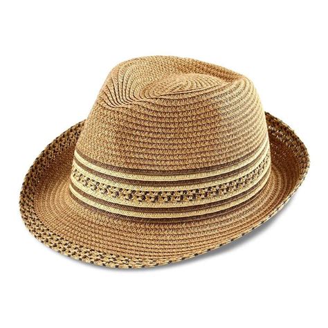 Men And Womens Summer Short Brim Straw Fedora Hat Light Brown