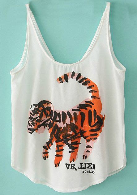 White Sleeveless Tiger Print Vest Sheinside Com 21 15 Womens