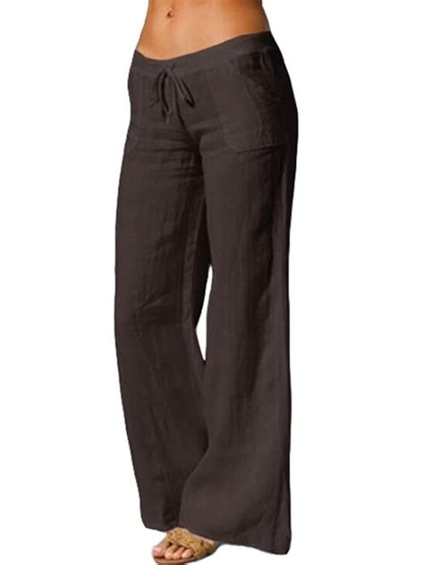 Himone Plus Size Casual Flare Pants For Women Boho Plain Mid Elastic