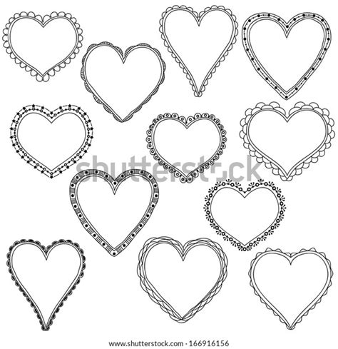 Set Handdrawn Doodle Heart Frames Stock Vector Royalty Free 166916156