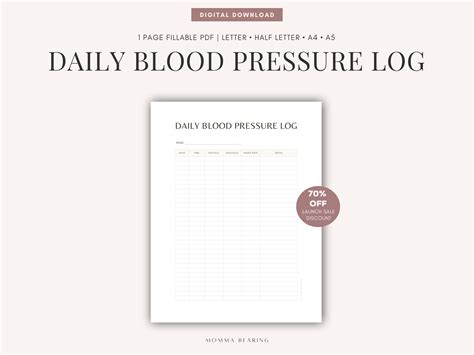 Daily Blood Pressure Log Printable Hypertension Tracker Personal
