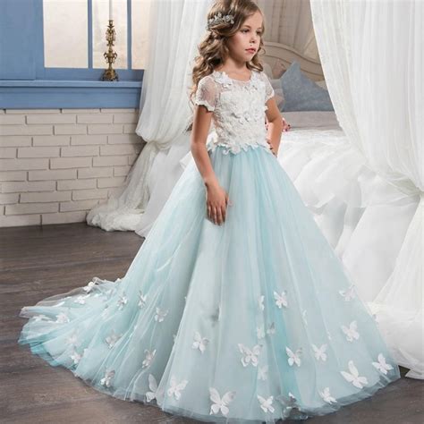 Pretty Lace Little Bride Flower Girl Dresses Short Sleeves With Cute