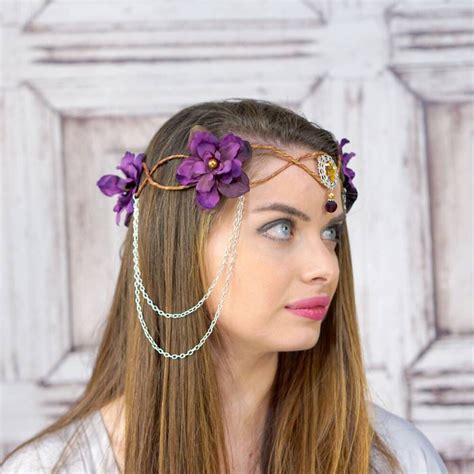 Elven Crown Dark Purple Headdress Fairy Headpiece Woodland Crown