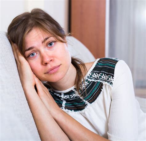 Portrait Of Miserable Woman At Home Stock Photo Image Of People