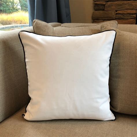 White Decorative Cushion Cover Cotton With Black Piping Solid Etsy
