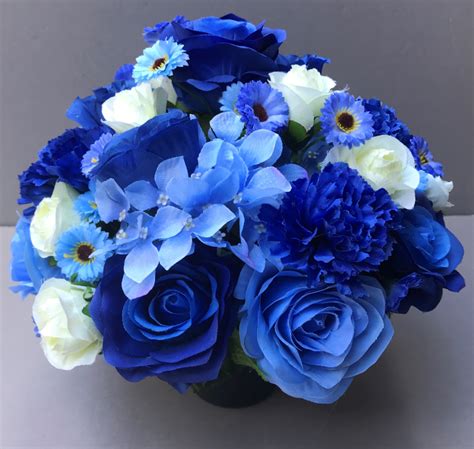 Pot For Memorial Vase With Artificial Blue Roses Artificial Flower Studio