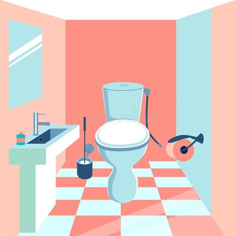 Interior Toilet Room In Minimalist Style Cartoon Flat Raster Stock