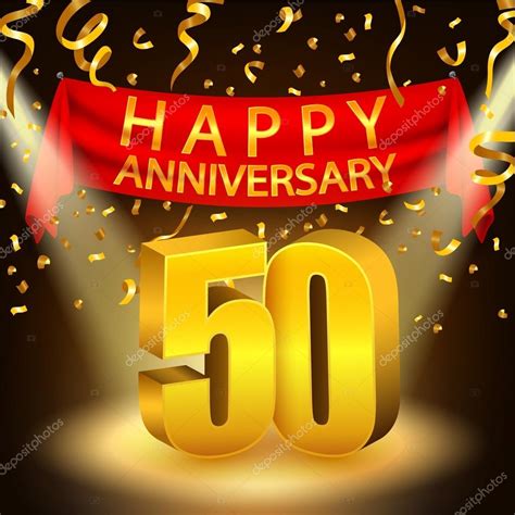 Happy 50th Anniversary Celebration With Golden Confetti And Spotlight