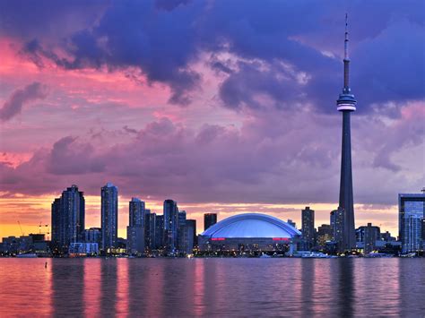 Scenic View Toronto Waterfront Skyline Sunset Bing 4k Preview