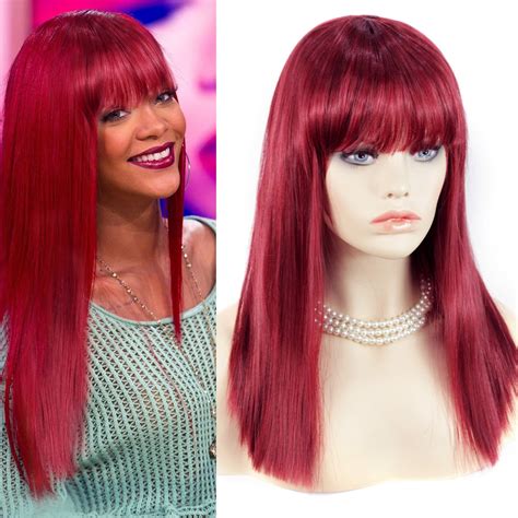 wiwigs sexy heat resistant burgundy mix red long ladies wigs skin top bangs wig uk