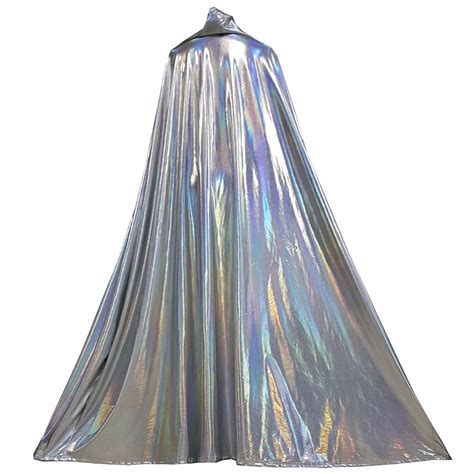 Us 6500 60 Long Full Length Silver Holographic Hoodied Cape Cloak