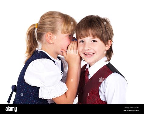 Two Little Kids Telling Secrets Stock Photo Alamy